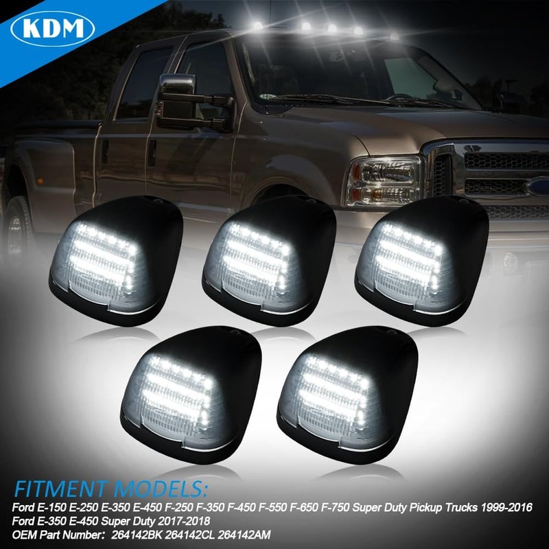 KDM Smoked Lens Led Cab Roof Top Marker Lights assembly Fit for 1999-2016 Ford F250 F350 F450 F550 F650 F750 E150 E250 E350 E450 Super Duty，Mounted Running Clearance Bright White,5Pcs Pack - Image 4